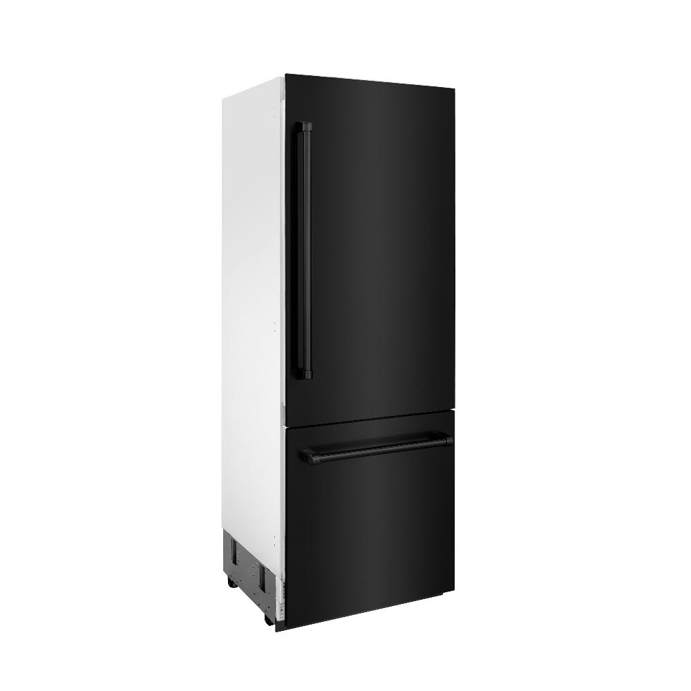 ZLINE 30 in. 16.1 cu. ft. Built-in 2-Door Bottom Freezer Refrigerator with Internal Water and Ice Dispenser in Black Stainless Steel (RBIV-BS-30) side.