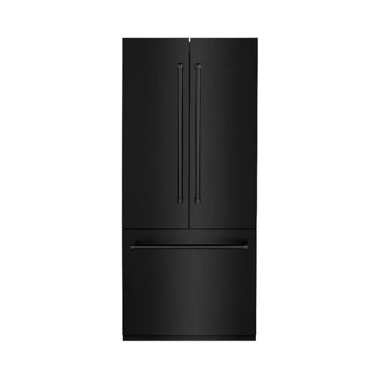 ZLINE 36 in. 19.6 cu. ft. French Door Built-In Bottom Freezer Refrigerator with Water Dispenser and Ice Maker in Black Stainless Steel (RBIV-BS-36) main image.