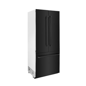 ZLINE 36 in. 19.6 cu. ft. Built-In 3-Door French Door Refrigerator with Internal Water and Ice Dispenser in Black Stainless Steel (RBIV-BS-36) side.