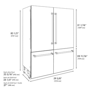 ZLINE 60 in. 32.2 cu. ft. Built-In 4-Door French Door Refrigerator with Internal Water and Ice Dispenser in Black Stainless Steel (RBIV-BS-60) dimensional diagram with measurements.