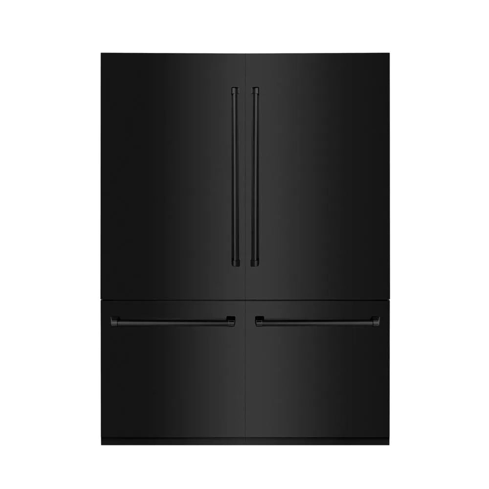 ZLINE 60 in. 32.2 cu. ft. Built-In 4-Door French Door Refrigerator with Internal Water and Ice Dispenser in Black Stainless Steel (RBIV-BS-60) front, closed.
