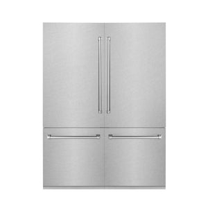 ZLINE 60 in. 32.2 cu. ft. Built-In 4-Door French Door Refrigerator with Internal Water and Ice Dispenser in Fingerprint Resistant Stainless Steel (RBIV-SN-60) front, closed.