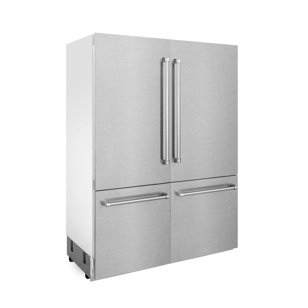 ZLINE 60 in. 32.2 cu. ft. Built-In 4-Door French Door Refrigerator with Internal Water and Ice Dispenser in Fingerprint Resistant Stainless Steel (RBIV-SN-60) side.