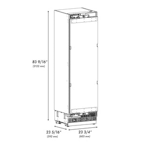 ZLINE 24 in. 12.4 cu. ft. Panel Ready Column Freezer with Graphite Gray Interior (RBCFV-24) dimensional diagram.