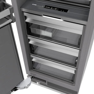 ZLINE Autograph Edition 18 in. 8.6 cu. ft. Panel Ready Left Hinge Column Freezer with Graphite Gray Interior and Matte Black Accents (RBCFVLZ-18-MB) close-up detail, drawers.
