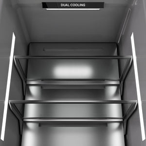 ZLINE Autograph Edition 24 in. 12.5 cu. ft. Panel Ready Column Refrigerator with Graphite Gray Interior and Matte Black Accents (RBCRVZ-24-MB) interior illumination.