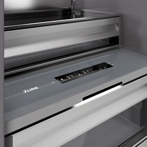 ZLINE Autograph Edition 30 in. 16.7 cu. ft. Panel Ready Column Refrigerator with Graphite Gray Interior and Champagne Bronze Accents (RBCRVZ-30-CB) touch controls and display.