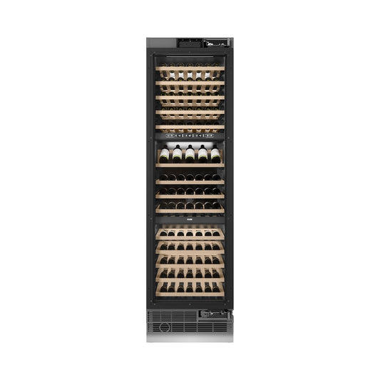 ZLINE 24 in. 12.4 cu. ft. Triple Zone 100 Bottle Panel Ready Column Wine Cooler (RBCWV-24) front, closed.