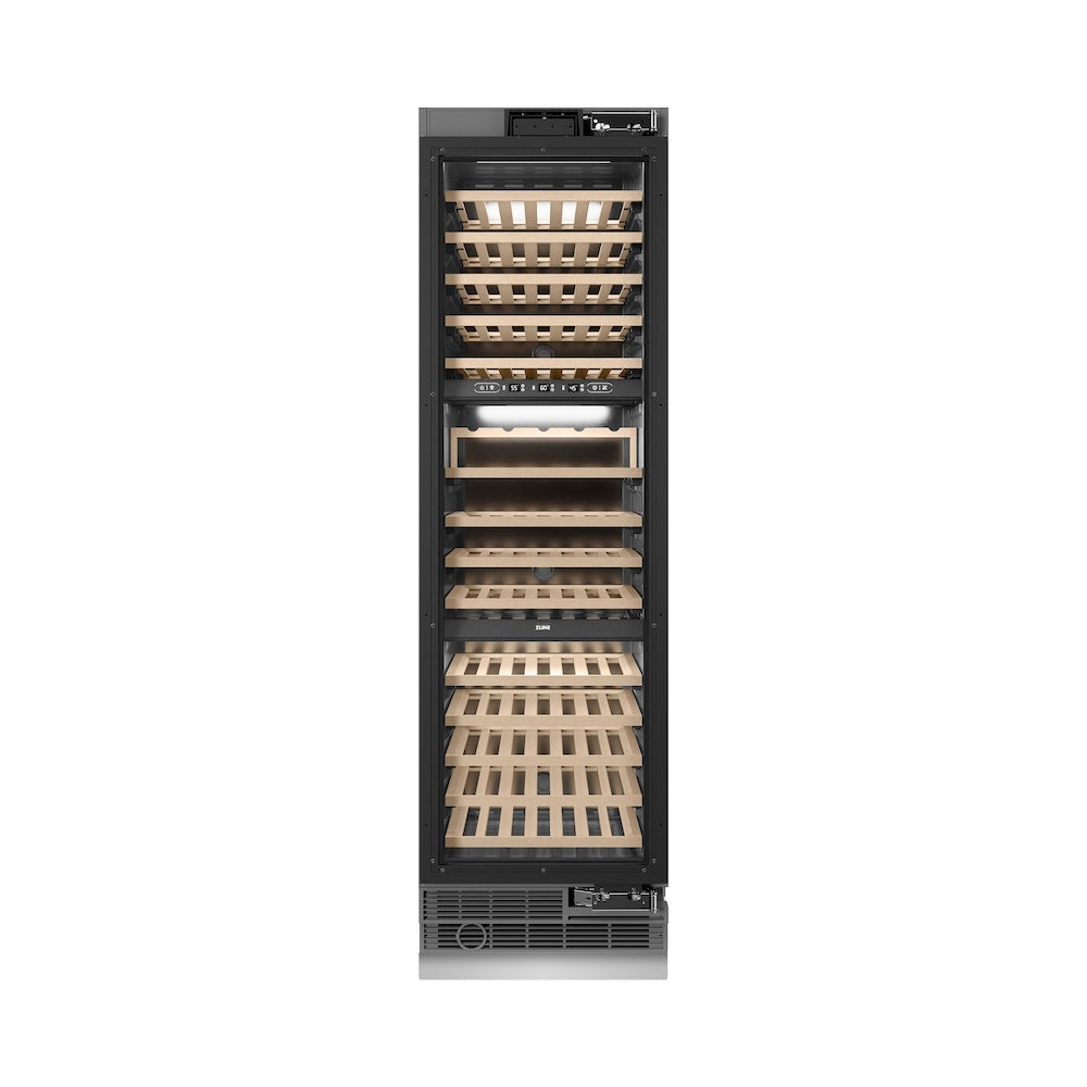 ZLINE 24 in. 12.4 cu. ft. Triple Zone 100 Bottle Panel Ready Column Wine Cooler (RBCWV-24) front, closed.