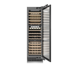 ZLINE 24 in. 12.4 cu. ft. Triple Zone 100 Bottle Panel Ready Column Wine Cooler (RBCWV-24) front, open.