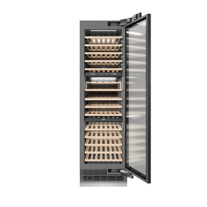 ZLINE 24 in. 12.4 cu. ft. Triple Zone 100 Bottle Panel Ready Column Wine Cooler (RBCWV-24) front, open.