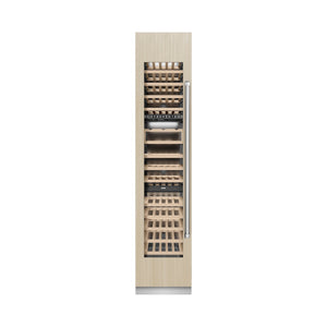 ZLINE 18 in. 9.0 cu. ft. Triple Zone 68 Bottle Panel Ready Left Hinge Column Wine Cooler (RBCWVL-18) front, closed, with custom panel.