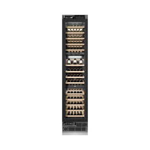 ZLINE Autograph Edition 18 in. 9.0 cu. ft. Triple Zone 68 Bottle Panel Ready Left Hinge Column Wine Cooler with Matte Black Accents (RBCWVLZ-18-MB) front, closed.