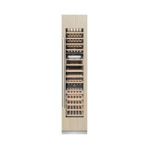 ZLINE 18 in. 9.0 cu. ft. Triple Zone 68 Bottle Panel Ready Right Hinge Column Wine Cooler (RBCWVR-18) front, closed, with custom panel.