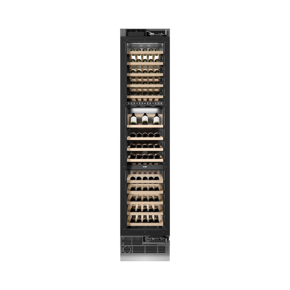 ZLINE 18 in. 9.0 cu. ft. Triple Zone 68 Bottle Panel Ready Right Hinge Column Wine Cooler (RBCWVR-18) front, closed.