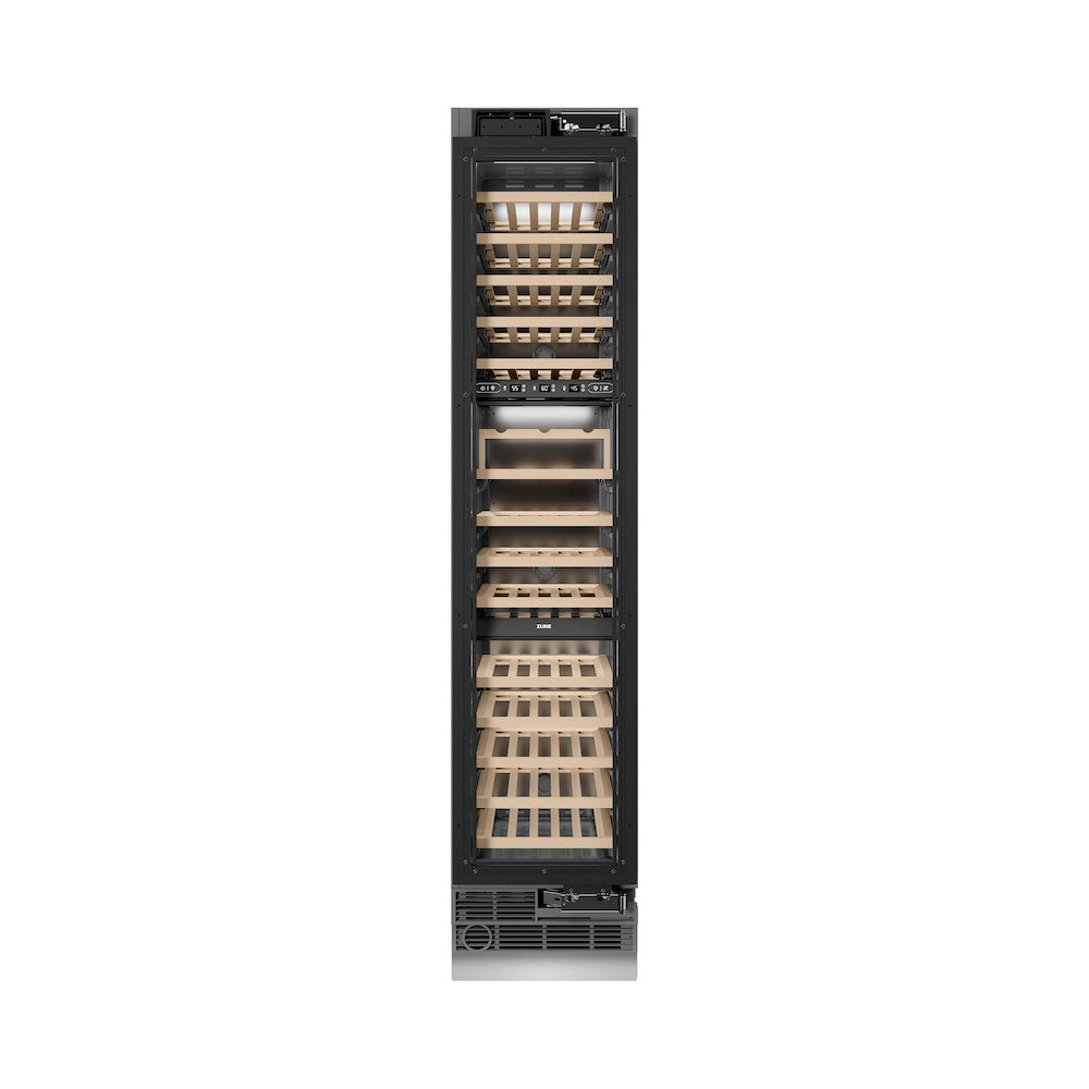 ZLINE 18 in. 9.0 cu. ft. Triple Zone 68 Bottle Panel Ready Right Hinge Column Wine Cooler (RBCWVR-18) front, closed.