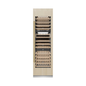 ZLINE Autograph Edition 24 in. 12.4 cu. ft. Triple Zone 100 Bottle Panel Ready Column Wine Cooler with Champagne Bronze Accents (RBCWVZ-24-CB) front, closed, with custom panel.