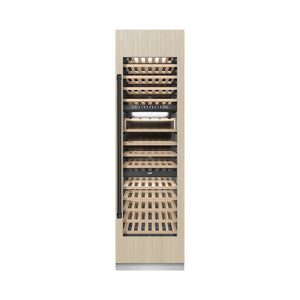 ZLINE Autograph Edition 24 in. 12.4 cu. ft. Triple Zone 100 Bottle Panel Ready Column Wine Cooler with Matte Black Accents (RBCWVZ-24-MB) front, closed, with custom panel.