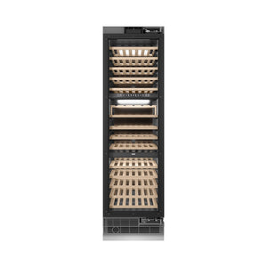 ZLINE Autograph Edition 24 in. 12.4 cu. ft. Triple Zone 100 Bottle Panel Ready Column Wine Cooler with Matte Black Accents (RBCWVZ-24-MB) front, closed.