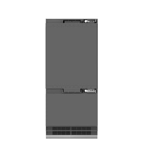 ZLINE Autograph Edition 36 in. 19.8 cu. ft. Panel Ready Built-In Bottom Freezer Refrigerator with Water Dispenser and Ice Maker with Graphite Gray Interior and Champagne Bronze Accents (GRBITZ-36-CB) front, no panels, closed.