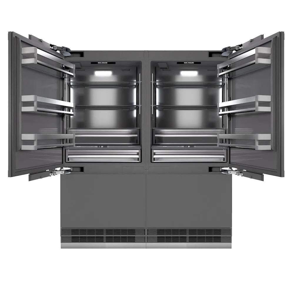 ZLINE Autograph Edition 72 in. 39.6 cu. ft. Panel Ready French Door Built-In Bottom Freezer Refrigerator with Water Dispensers and Ice Makers with Graphite Gray Interior and Polished Gold Accents (GRBITZ-72-G) main image.