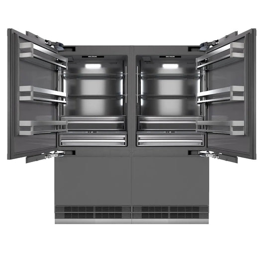 ZLINE Autograph Edition 72 in. 39.6 cu. ft. Panel Ready French Door Built-In Bottom Freezer Refrigerator with Water Dispensers and Ice Makers with Graphite Gray Interior and Matte Black Accents (GRBITZ-72-MB) main image.