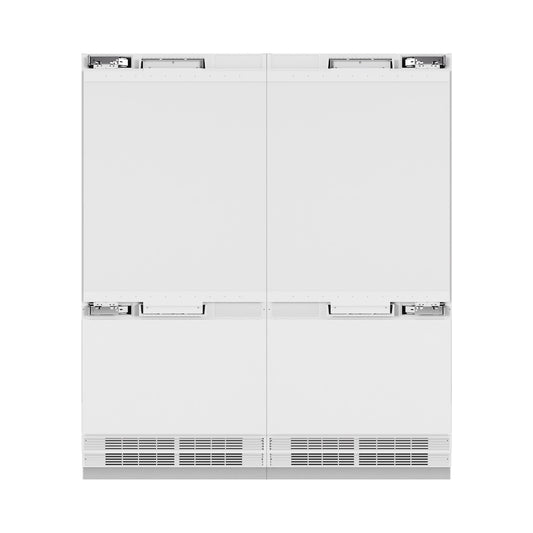 ZLINE Autograph Edition 72 in. 39.6 cu. ft. Panel Ready French Door Built-In Bottom Freezer Refrigerator with Water Dispensers and Ice Makers and Matte Black Accents (RBITZ-72-MB) front, no panels, closed.