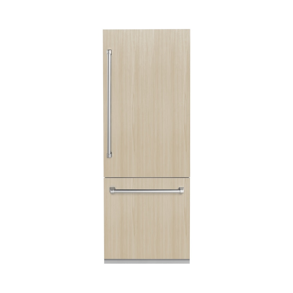ZLINE 30 in. 16.1 cu. ft. Panel Ready Built-In Bottom Freezer Refrigerator with Water Dispenser and Ice Maker (RBIV-30) front, closed, with panels.