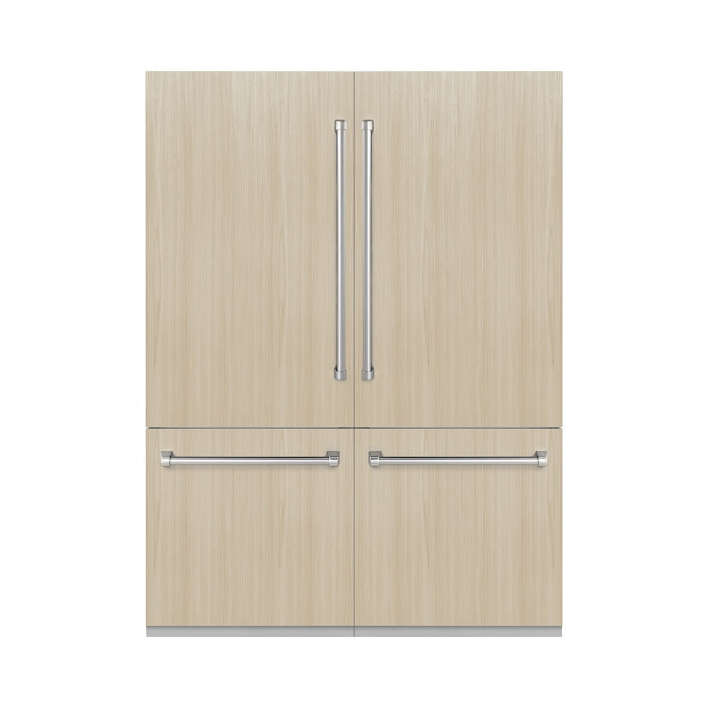 ZLINE 60 in. 32.2 cu. ft. Panel Ready French Door Built-In Bottom Freezer Refrigerator with Water Dispensers and Ice Makers (RBIV-60) front, closed, with panels.