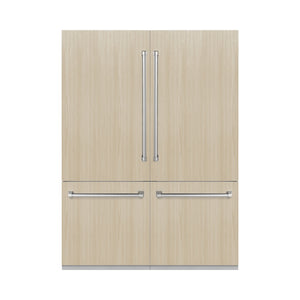 ZLINE 60 in. 32.2 cu. ft. Panel Ready French Door Built-In Bottom Freezer Refrigerator with Water Dispensers and Ice Makers (RBIV-60) front, closed, with panels.