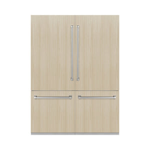 ZLINE 60 in. 32.2 cu. ft. Panel Ready French Door Built-In Bottom Freezer Refrigerator with Water Dispensers and Ice Makers (RBIV-60) front, with custom panels on.