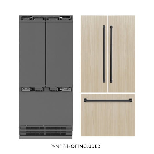 ZLINE Autograph Edition 36 in. 19.6 cu. ft. Panel Ready French Door Built-In Bottom Freezer Refrigerator with Water Dispenser and Ice Maker with Stainless Steel Interior and Matte Black Accents (SRBIVZ-36-MB) front, closed.