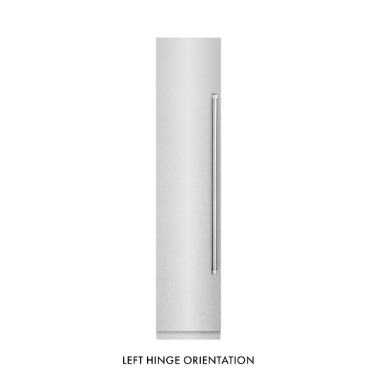 ZLINE 18 in. 8.6 cu. ft. Left Hinge Column Freezer in Satin Stainless Steel with Graphite Gray Interior (RCFVL-SN-18) front, closed.