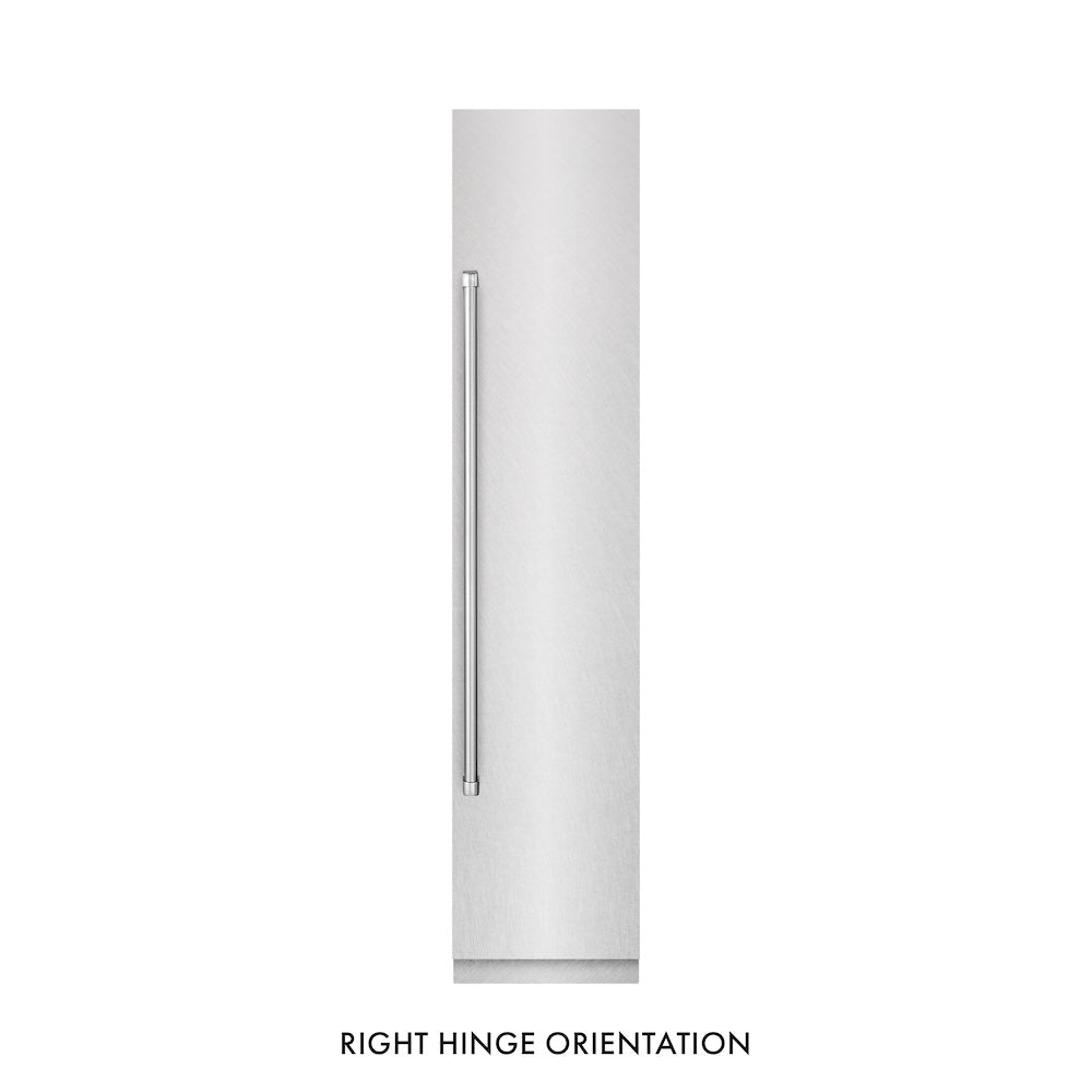 ZLINE 18 in. 8.6 cu. ft. Right Hinge Column Freezer in Satin Stainless Steel with Graphite Gray Interior (RCFVR-SN-18) front, closed.