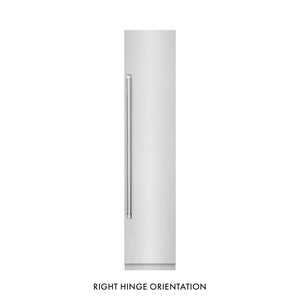 ZLINE 18 in. 8.6 cu. ft. Right Hinge Column Freezer in Satin Stainless Steel with Graphite Gray Interior (RCFVR-SN-18) front, closed.