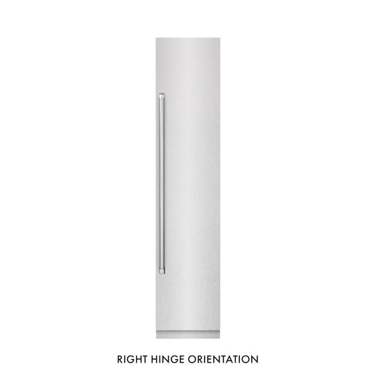 ZLINE 18 in. 8.6 cu. ft. Right Hinge Column Freezer in Satin Stainless Steel with Graphite Gray Interior (RCFVR-SN-18) front, closed.