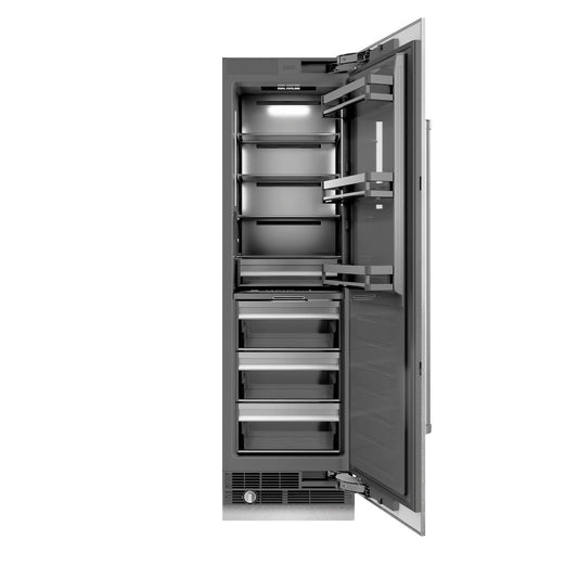 ZLINE 24 in. 12.5 cu. ft. Column Refrigerator in Satin Stainless Steel with Graphite Gray Interior (RCRV-SN-24) front, open.