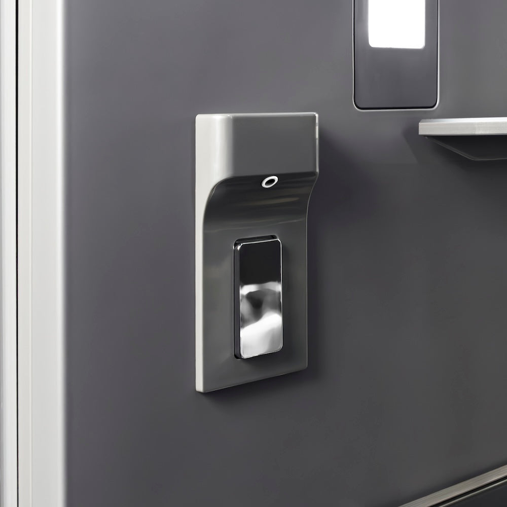 ZLINE Autograph Edition 24 in. 12.5 cu. ft. Column Refrigerator in Satin Stainless Steel with Graphite Gray Interior and Matte Black Accents (RCRVZ-SN-24-MB) internal water dispenser.