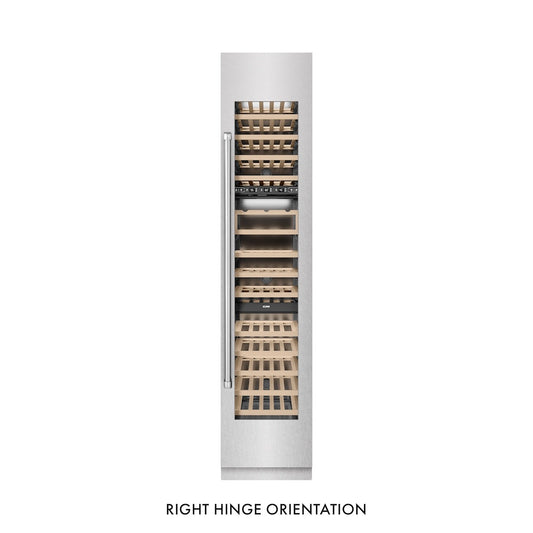 ZLINE 18 in. 9.0 cu. ft. Triple Zone 68 Bottle Right Hinge Column Wine Cooler in Satin Stainless Steel (RCWVR-SN-18) front, closed.
