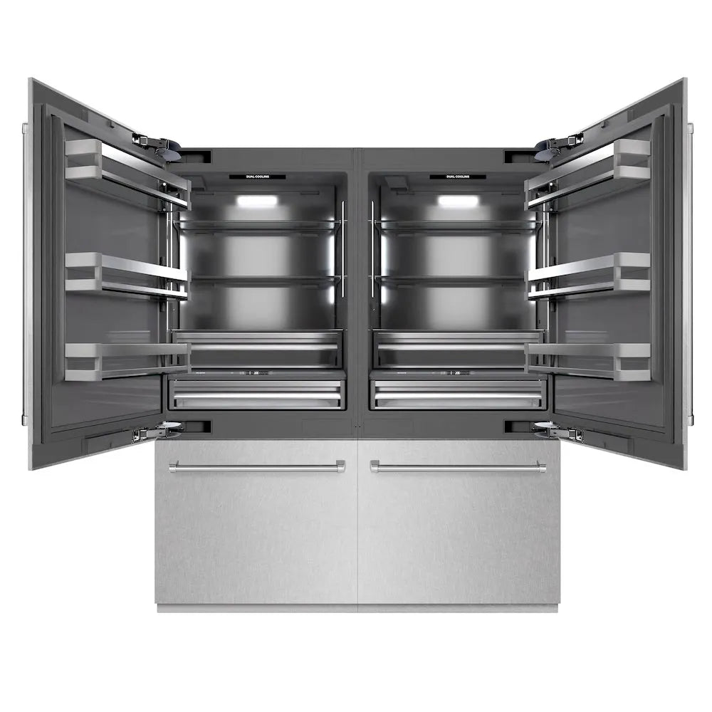 ZLINE 72 in. 39.6 cu. ft. French Door Built-In Bottom Freezer Refrigerator with Water Dispensers and Ice Makers in Satin Stainless Steel with Graphite Gray Interior (GRBIT-SN-72) main image.