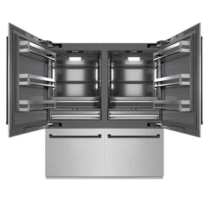 ZLINE Autograph Edition 72 in. 39.6 cu. ft. French Door Built-In Bottom Freezer Refrigerator with Water Dispensers and Ice Makers in Satin Stainless Steel with Graphite Gray Interior and Matte Black Accents (GRBITZ-SN-72-MB) main image.