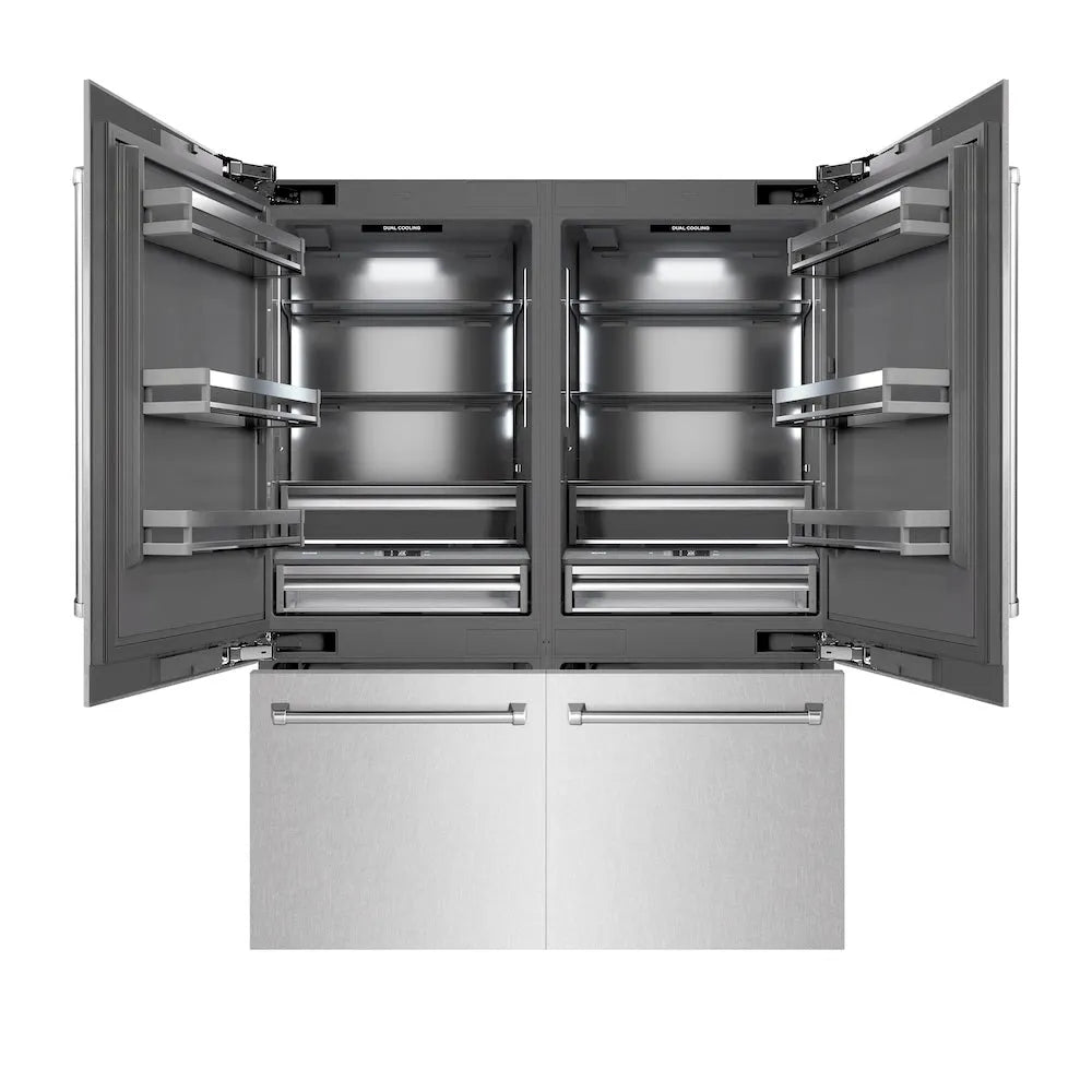 ZLINE 60 in. 32.2 cu. ft. French Door Built-In Bottom Freezer Refrigerator with Water Dispensers and Ice Makers in Satin Stainless Steel with Graphite Gray Interior (GRBIV-SN-60) main image.