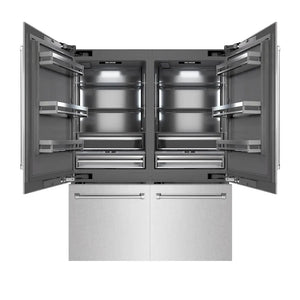 ZLINE 60 in. 32.2 cu. ft. French Door Built-In Bottom Freezer Refrigerator with Water Dispensers and Ice Makers in Satin Stainless Steel with Graphite Gray Interior (GRBIV-SN-60) main image.