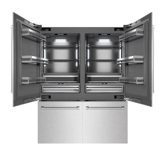 ZLINE 60 in. 32.2 cu. ft. French Door Built-In Bottom Freezer Refrigerator with Water Dispensers and Ice Makers in Satin Stainless Steel with Graphite Gray Interior (GRBIV-SN-60) main image.