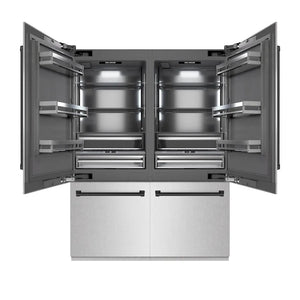 ZLINE Autograph Edition 60 in. 32.2 cu. ft. French Door Built-In Bottom Freezer Refrigerator with Water Dispenser and Ice Maker in Satin Stainless Steel with Graphite Gray Interior and Matte Black Accents (GRBIVZ-SN-60-MB) main image.