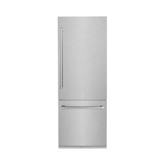 ZLINE 30 in. 16.1 cu. ft. Built-In Bottom Freezer Refrigerator with Water Dispenser and Ice Maker in Satin Stainless Steel (RBIV-SN-30) main image.