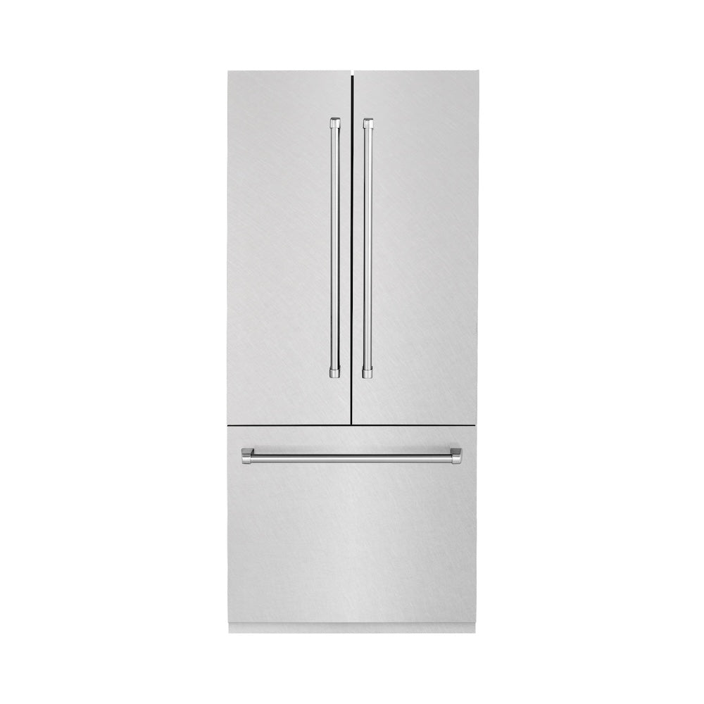 ZLINE 36 in. 19.6 cu. ft. French Door Built-In Bottom Freezer Refrigerator with Water Dispenser and Ice Maker in Satin Stainless Steel (RBIV-SN-36)