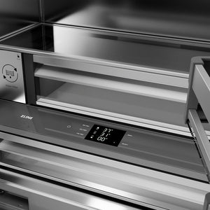 ZLINE Autograph Edition 36 in. 19.6 cu. ft. French Door Built-In Bottom Freezer Refrigerator with Water Dispenser and Ice Maker in Satin Stainless Steel with Stainless Steel Interior and Matte Black Accents (SRBIVZ-SN-36-MB)