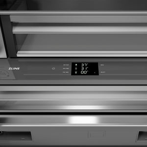 ZLINE Autograph Edition 36 in. 19.6 cu. ft. French Door Built-In Bottom Freezer Refrigerator with Water Dispenser and Ice Maker in Satin Stainless Steel with Stainless Steel Interior and Matte Black Accents (SRBIVZ-SN-36-MB)