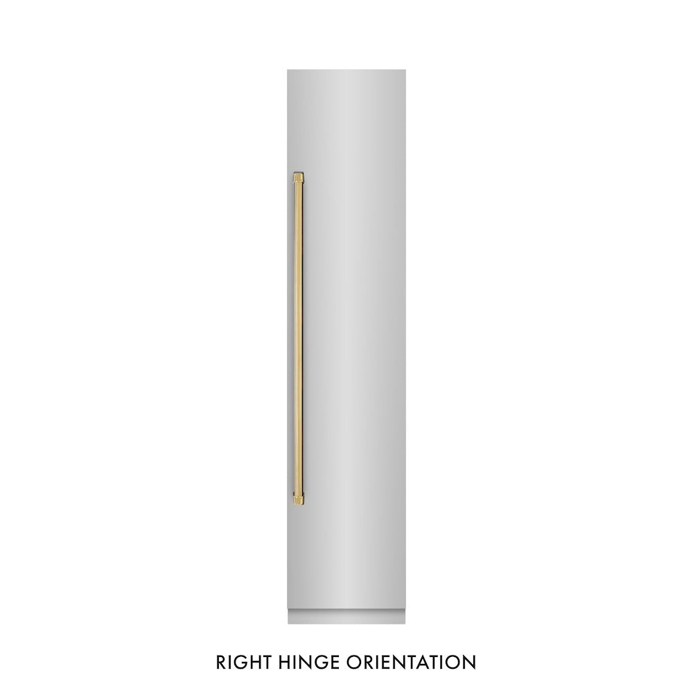 ZLINE Autograph Edition 18 in. 8.6 cu. ft. Right Hinge Column Freezer in Stainless Steel with Graphite Gray Interior and Matte Black Accents (RCFVRZ-30418-MB) front, closed.